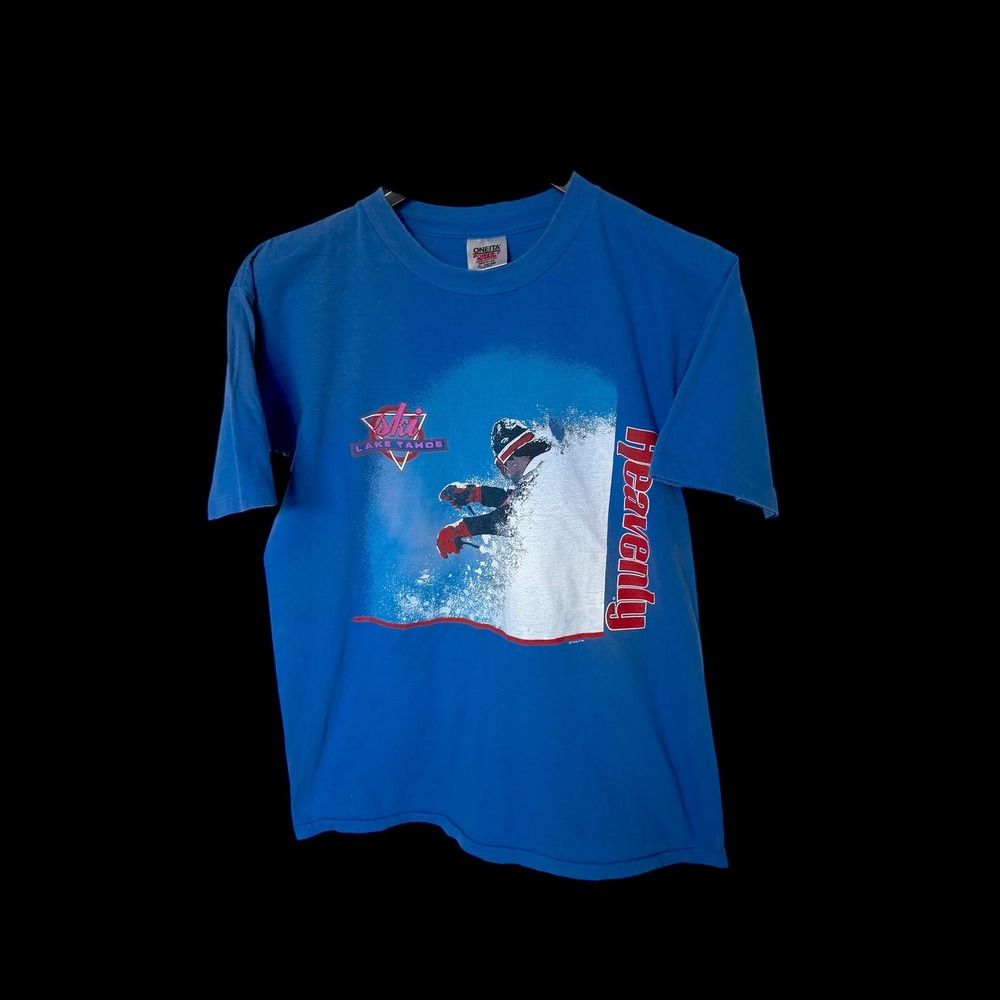 Vintage 80's Oneita Power-T Ski Lake Tahoe Heavenly Blue T-Shirt Mens XL USA